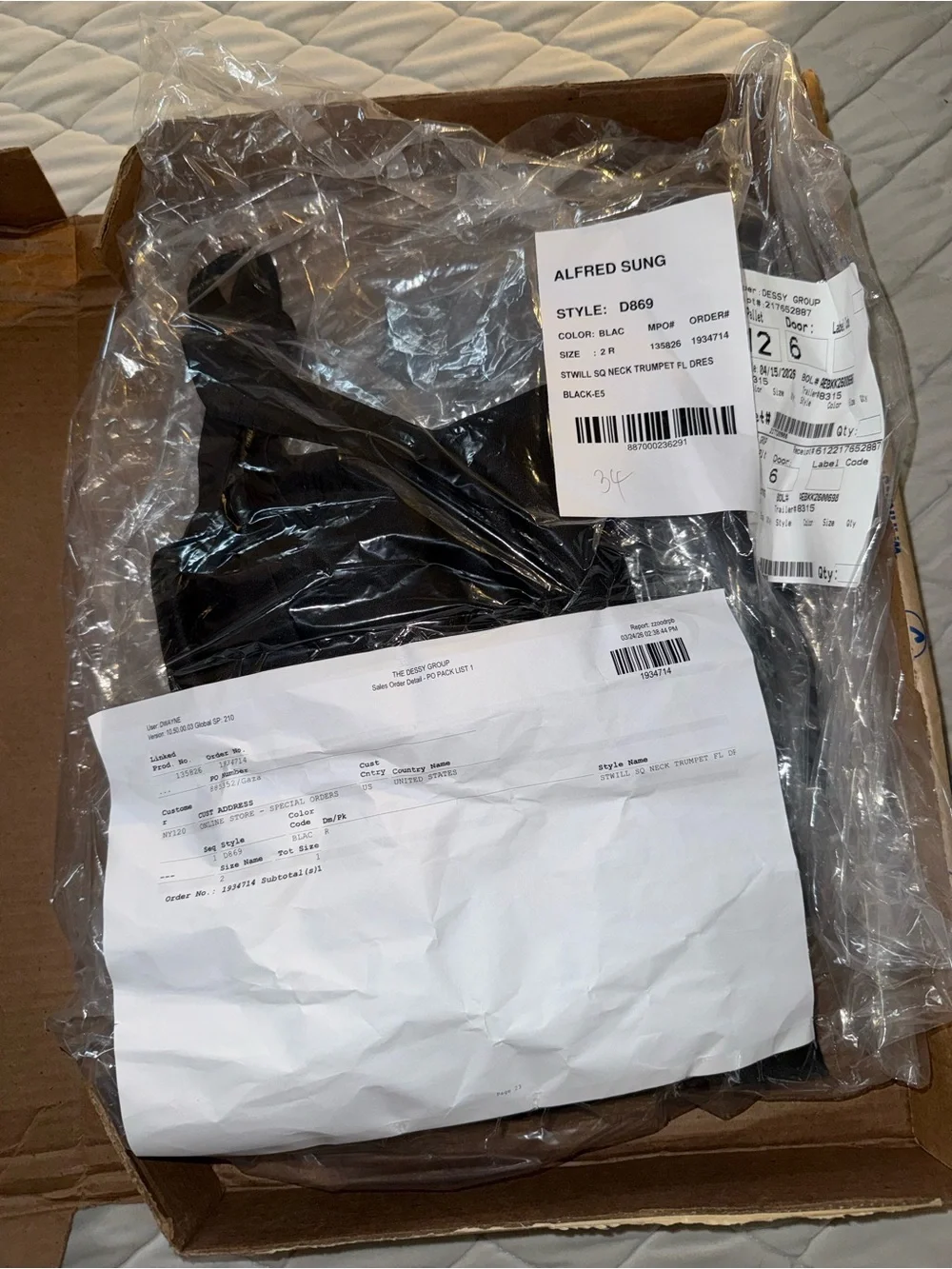 ALFRED SUNG Black Square-Neck Satin Maxi Gown D869 - Picture 6 of 7